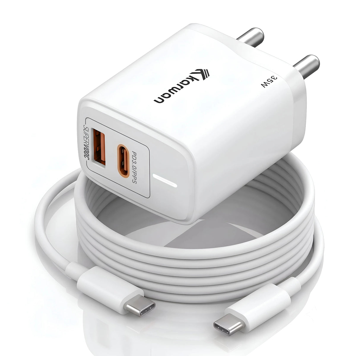 Karwan Duo Pro 35W Dual Port Charger Adapter with Type C to C Cable For iPhone & All Android Devices