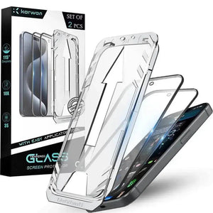 karwan Premium Tempered Glass for iPhone 15 Pro Max| Bubble-Free Easy Applicator | Pack of 2 |