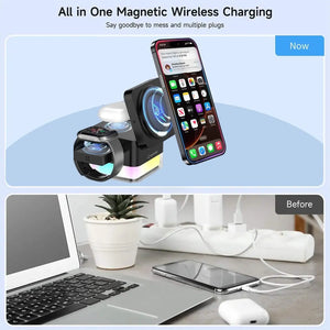 Karwan® S6 3-in-1 15W MagSafe Wireless Charger with Lamp – Fast Charging Dock for iPhone, Apple Watch & AirPods