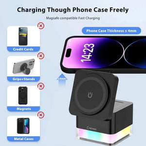 Karwan® S6 3-in-1 15W MagSafe Wireless Charger with Lamp – Fast Charging Dock for iPhone, Apple Watch & AirPods
