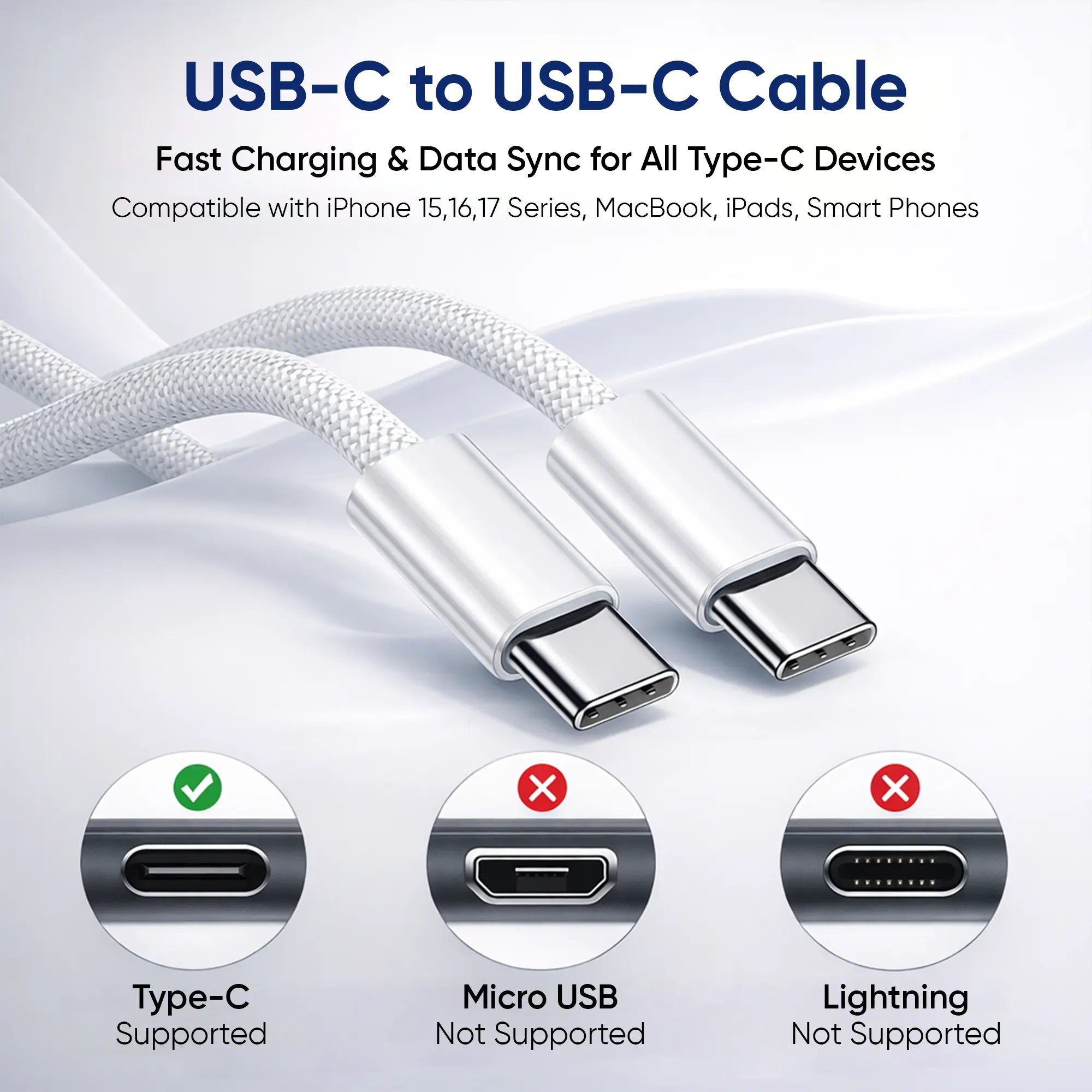 KARWAN 60W USB C to Type C Nylon Braided Cable with Fast PD Charging for iPhone 17e/17 Air/17/16/16e/15/15/Plus/Pro/Max Series/MacBook/iPad & More - Karwan