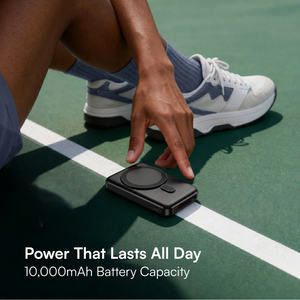 Portable KARWAN MagX wireless power bank charging iPhone using magnetic wireless charging