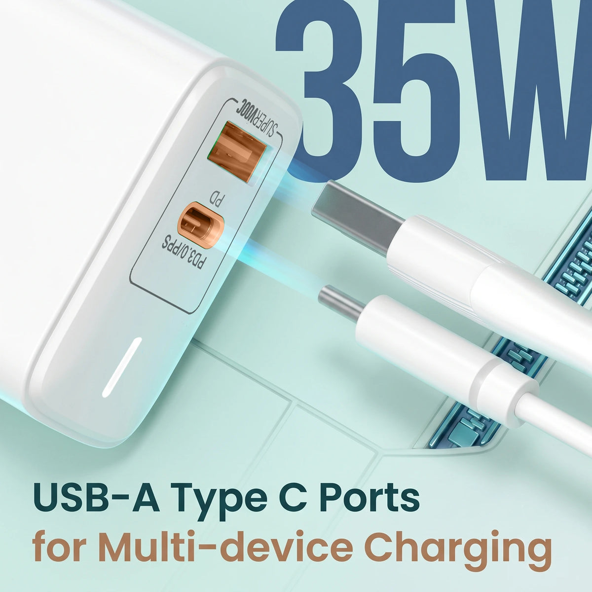 Karwan Duo Pro 35W Dual Port Charger Adapter with Type C to C Cable For iPhone & All Android Devices