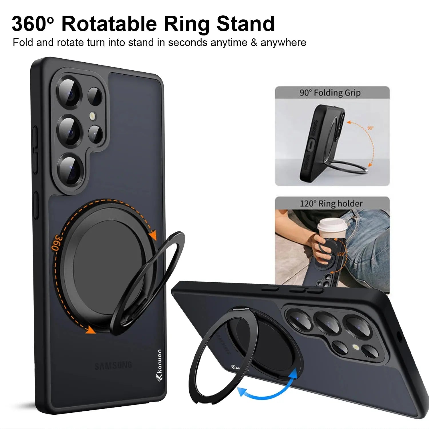 Karwan GhostRing MagSafe Rotating Ring Stand Case For Samsung Galaxy S24 Ultra - Karwan