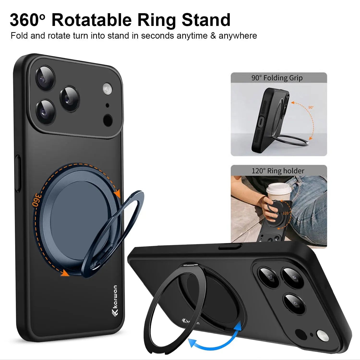Karwan GhostRing MagSafe Rotating Ring Stand Case For iPhone 17 Pro Max Karwan