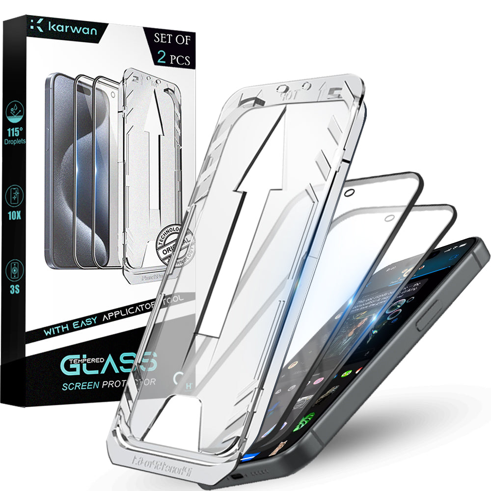 Premium Tempered Glass for iPhone 15 Pro Max| Bubble-Free Easy Applicator | Pack of 2 |