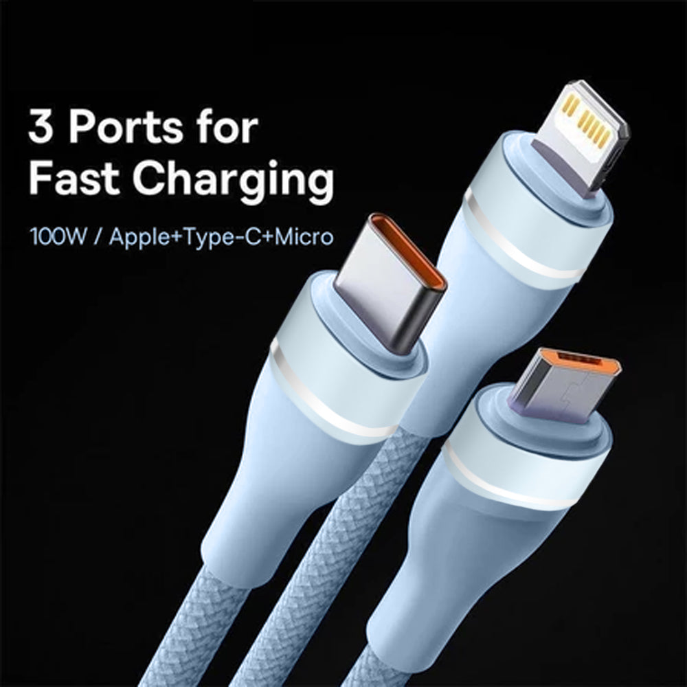 Karwan 3-in-1 Fast Charging Cable | 100W Power | USB-C, Lightning & Micro USB