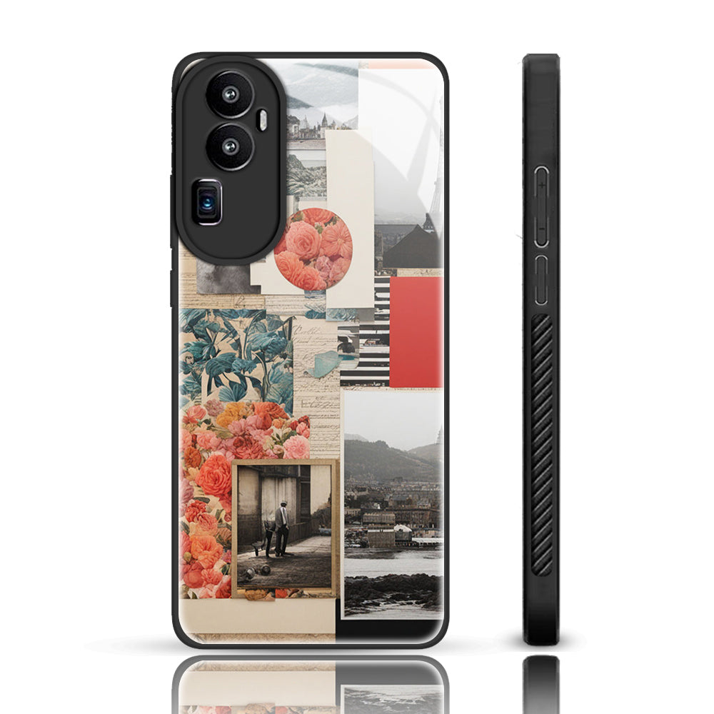 Collage Glass Phone Back Case For Reno 10 Pro Plus.