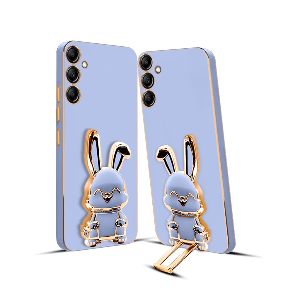 3D Bunny Mobile Samsung Cover With Stand And Mirror For Samsung A14| Soft TPU Electropated Stand