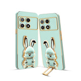 3D Bunny Mobile Poco Cover With Stand And Mirror For Poco X6 Pro| Soft TPU Electropated Stand