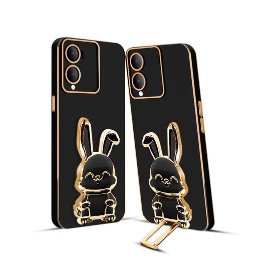 3D Bunny Mobile Vivo Cover With Stand And Mirror For Vivo Y17S| Soft TPU Electropated Stand