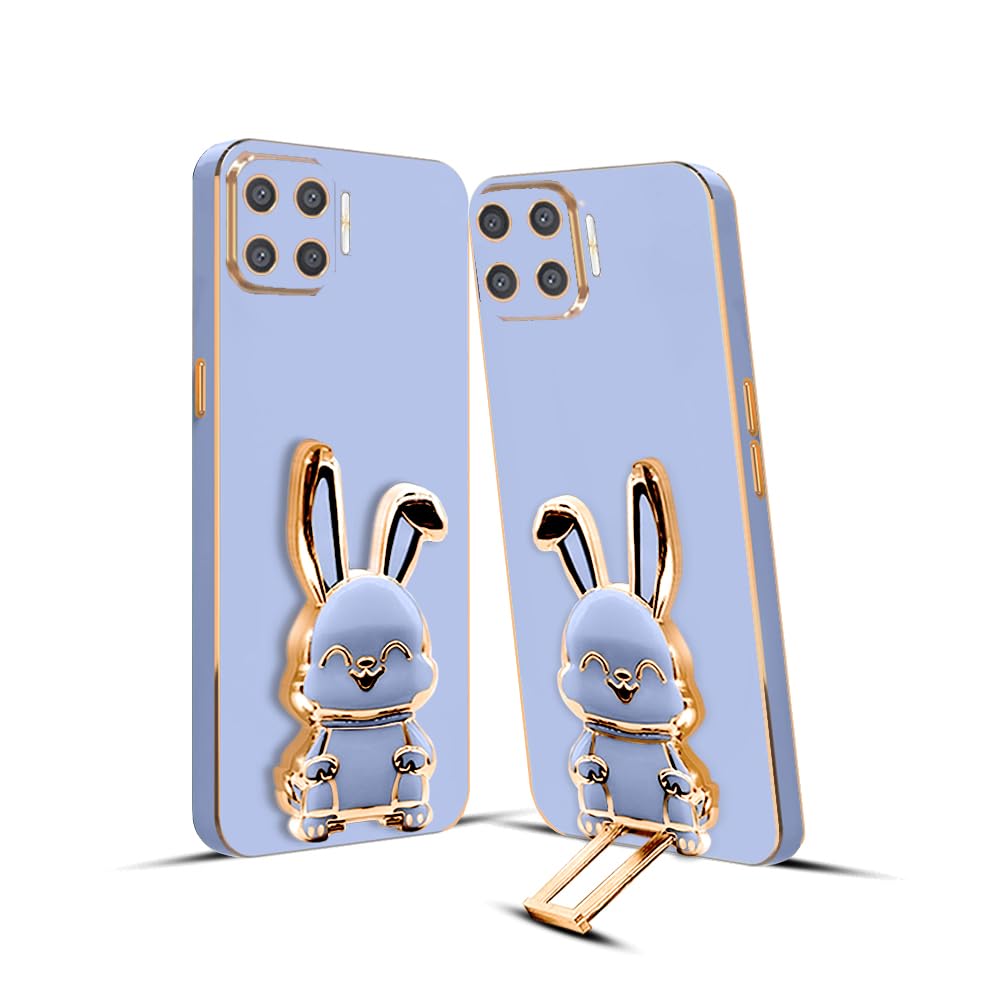 3D Bunny Mobile Oppo Cover With Stand And Mirror For Oppo F17Pro| Soft TPU Electropated Stand