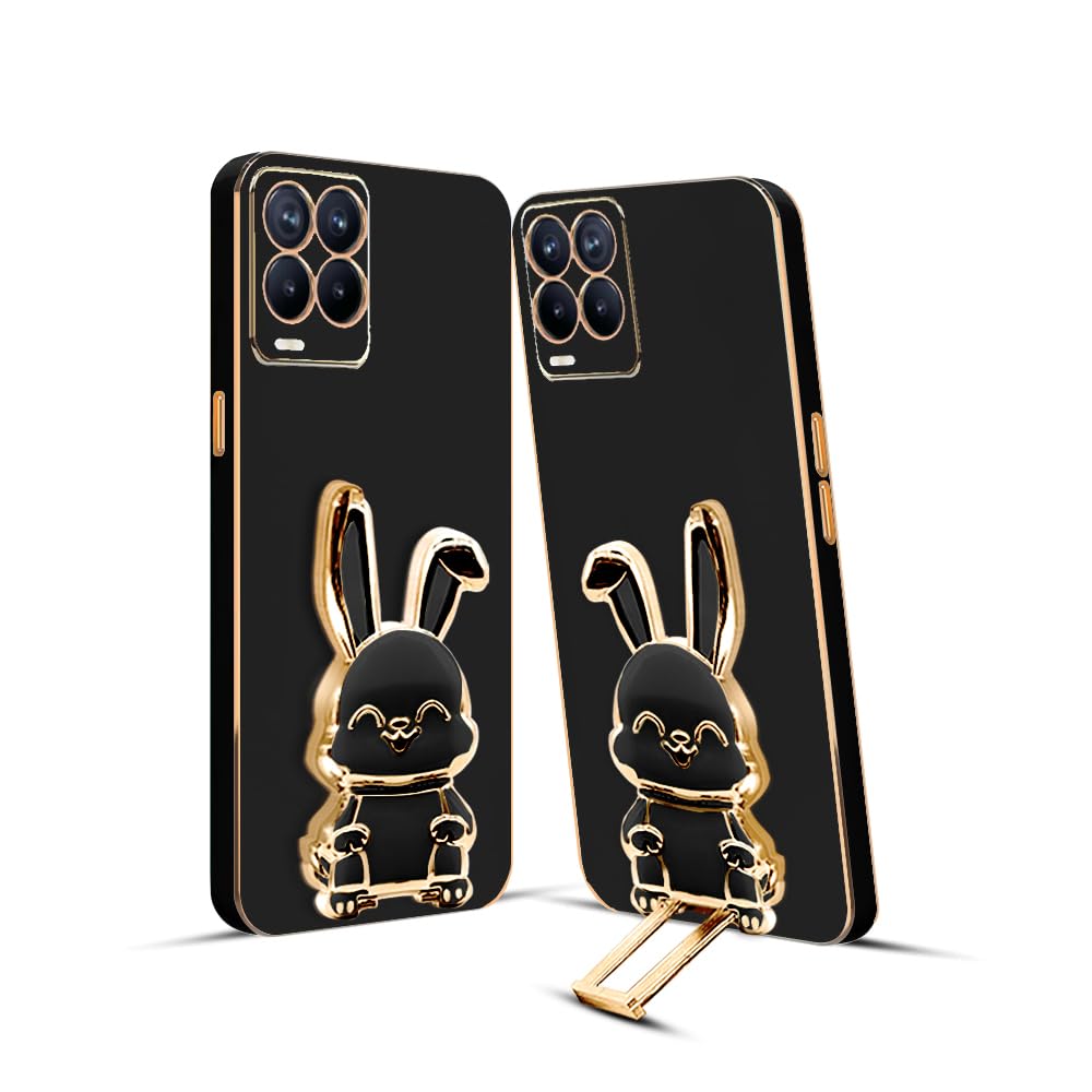 3D Bunny Mobile Realme Cover With Stand And Mirror For Realme 8 4G| Soft TPU Electropated Stand