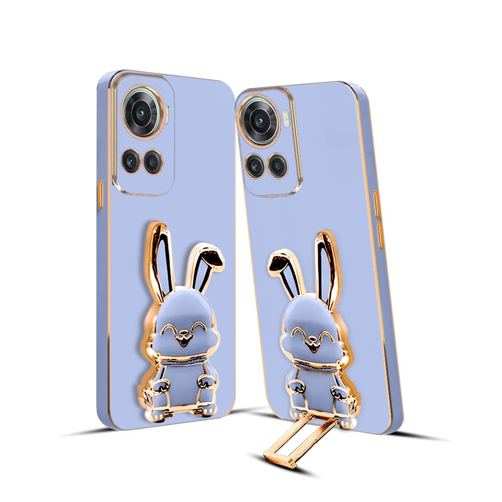 3D Bunny Mobile Oneplus Cover With Stand And Mirror For Oneplus 10R| Soft TPU Electropated Stand