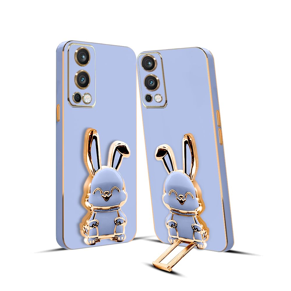 3D Bunny Mobile Oneplus Cover With Stand And Mirror For Oneplus Nord 2| Soft TPU Electropated Stand