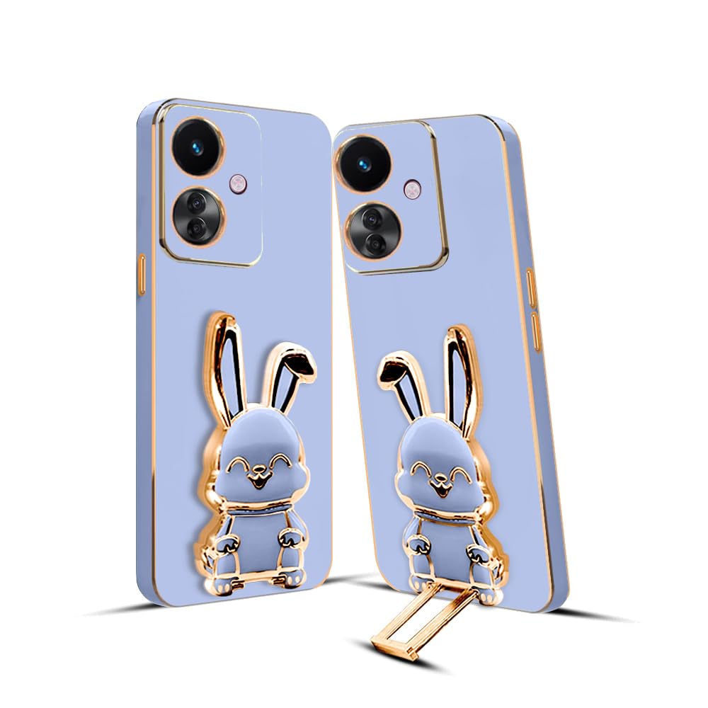 3D Bunny Mobile Oppo Cover With Stand And Mirror For Oppo F25 Pro 5G| Soft TPU Electropated Stand