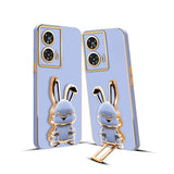 3D Bunny Mobile Moto Cover With Stand And Mirror For Moto Edge 50 Fusion| Soft TPU Electropated Stand