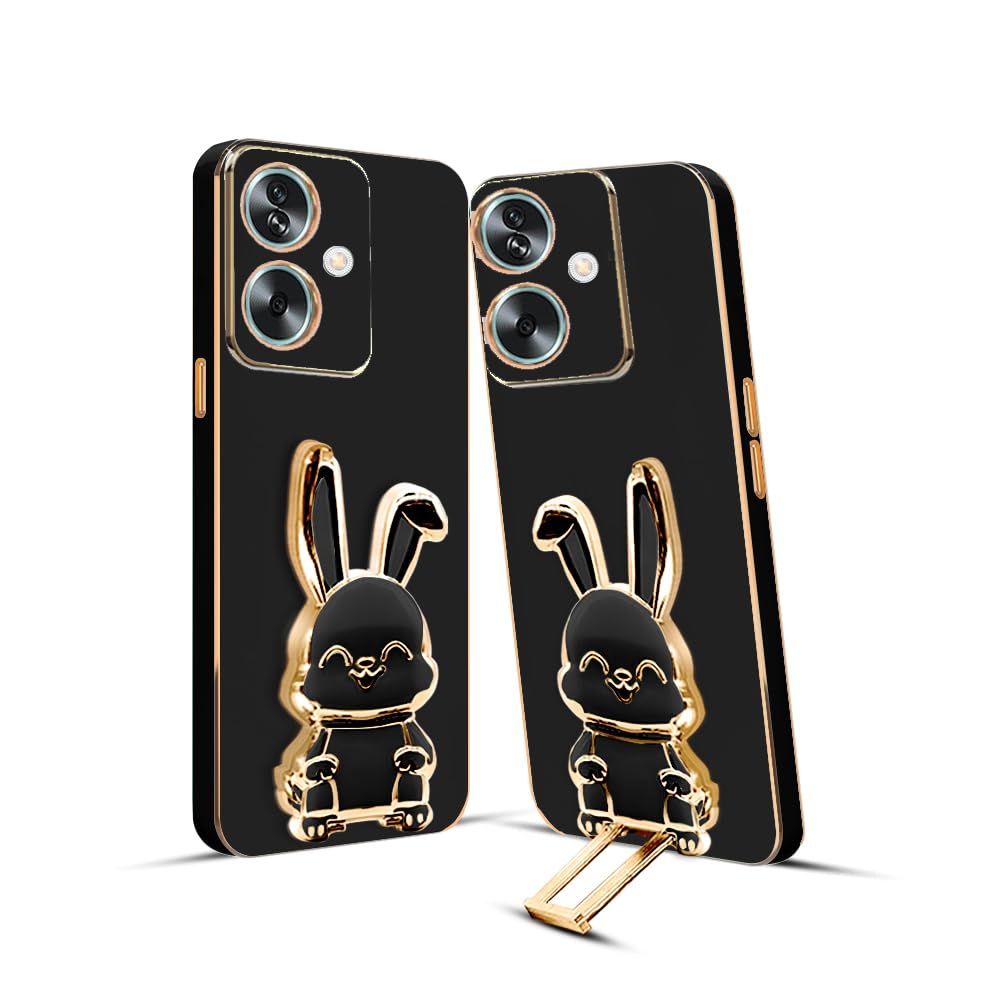 3D Bunny Mobile Oppo Cover With Stand And Mirror For Oppo A79| Soft TPU Electropated Stand