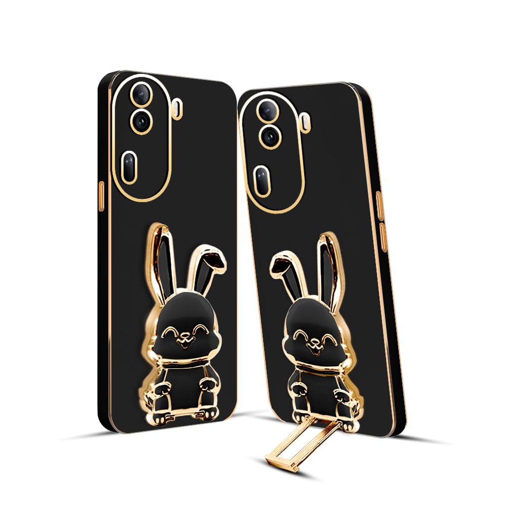 3D Bunny Mobile Oppo Cover With Stand And Mirror For Oppo Reno 11 Pro| Soft TPU Electropated Stand