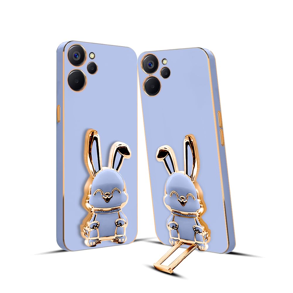 3D Bunny Mobile Realme Cover With Stand And Mirror For Realme 9i 5G| Soft TPU Electropated Stand