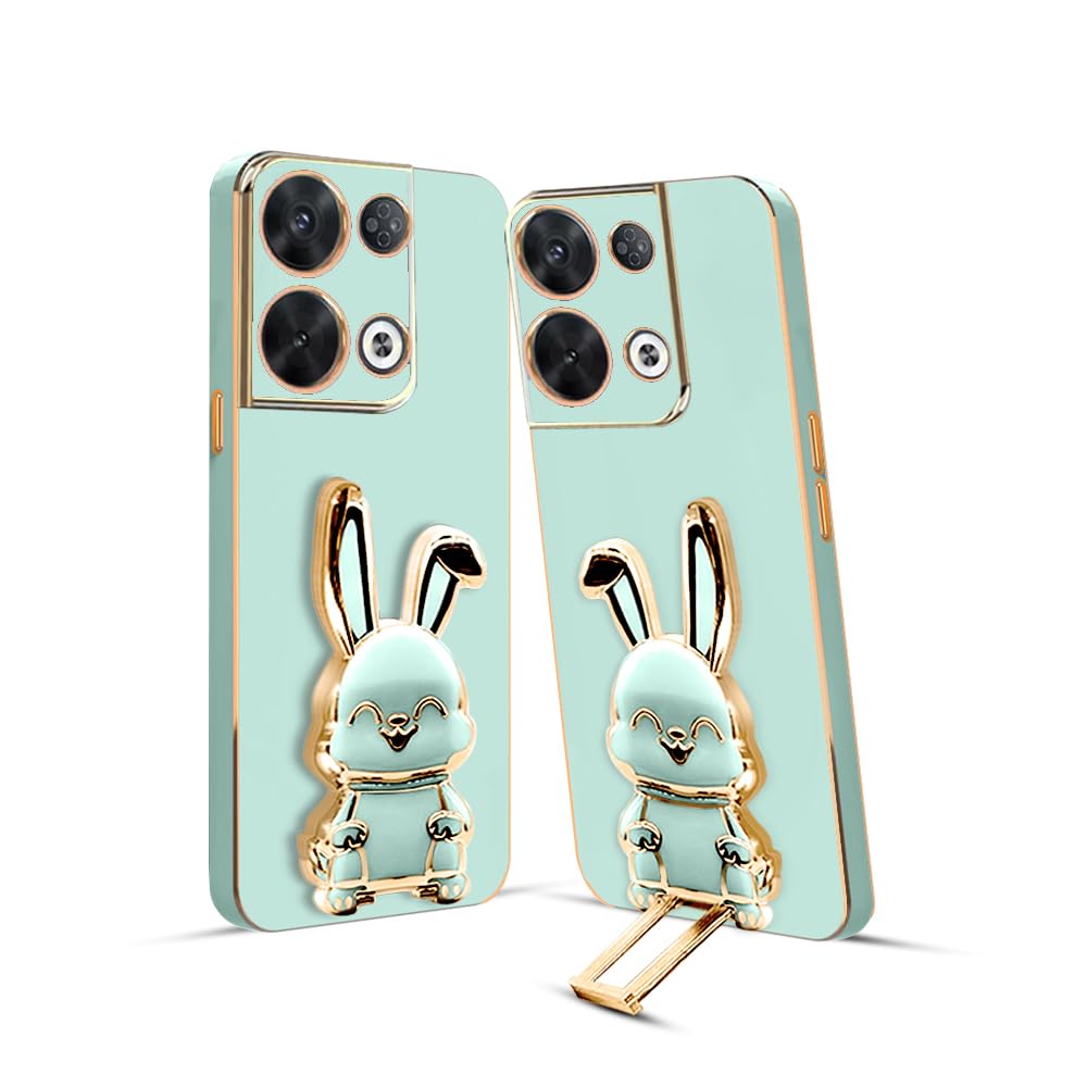 3D Bunny Mobile Oppo Cover With Stand And Mirror For Oppo Reno  8 Pro| Soft TPU Electropated Stand