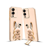 3D Bunny Mobile Vivo Cover With Stand And Mirror For Vivo V25 Pro| Soft TPU Electropated Stand