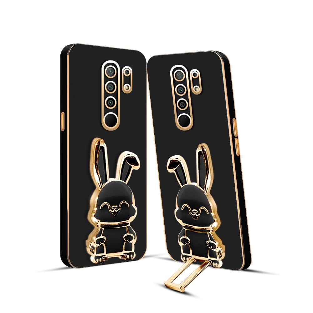 3D Bunny Mobile Redmi Cover With Stand And Mirror For Redmi 9PRIME| Soft TPU Electropated Stand