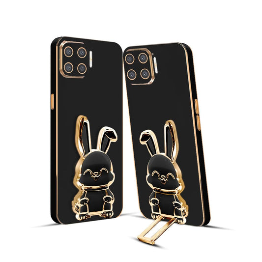 3D Bunny Mobile Oppo Cover With Stand And Mirror For Oppo F17Pro| Soft TPU Electropated Stand