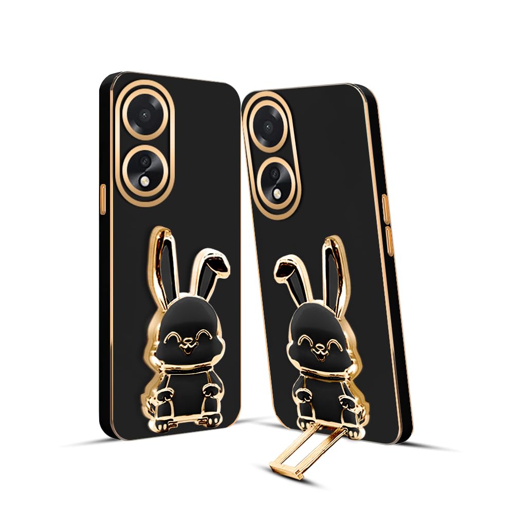 3D Bunny Mobile Oppo Cover With Stand And Mirror For Oppo F23| Soft TPU Electropated Stand