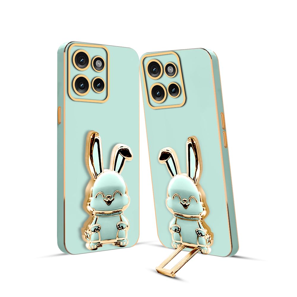 3D Bunny Mobile Moto Cover With Stand And Mirror For Moto Edge 50 Neo| Soft TPU Electropated Stand