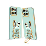 3D Bunny Mobile Moto Cover With Stand And Mirror For Moto Edge 50 Neo| Soft TPU Electropated Stand