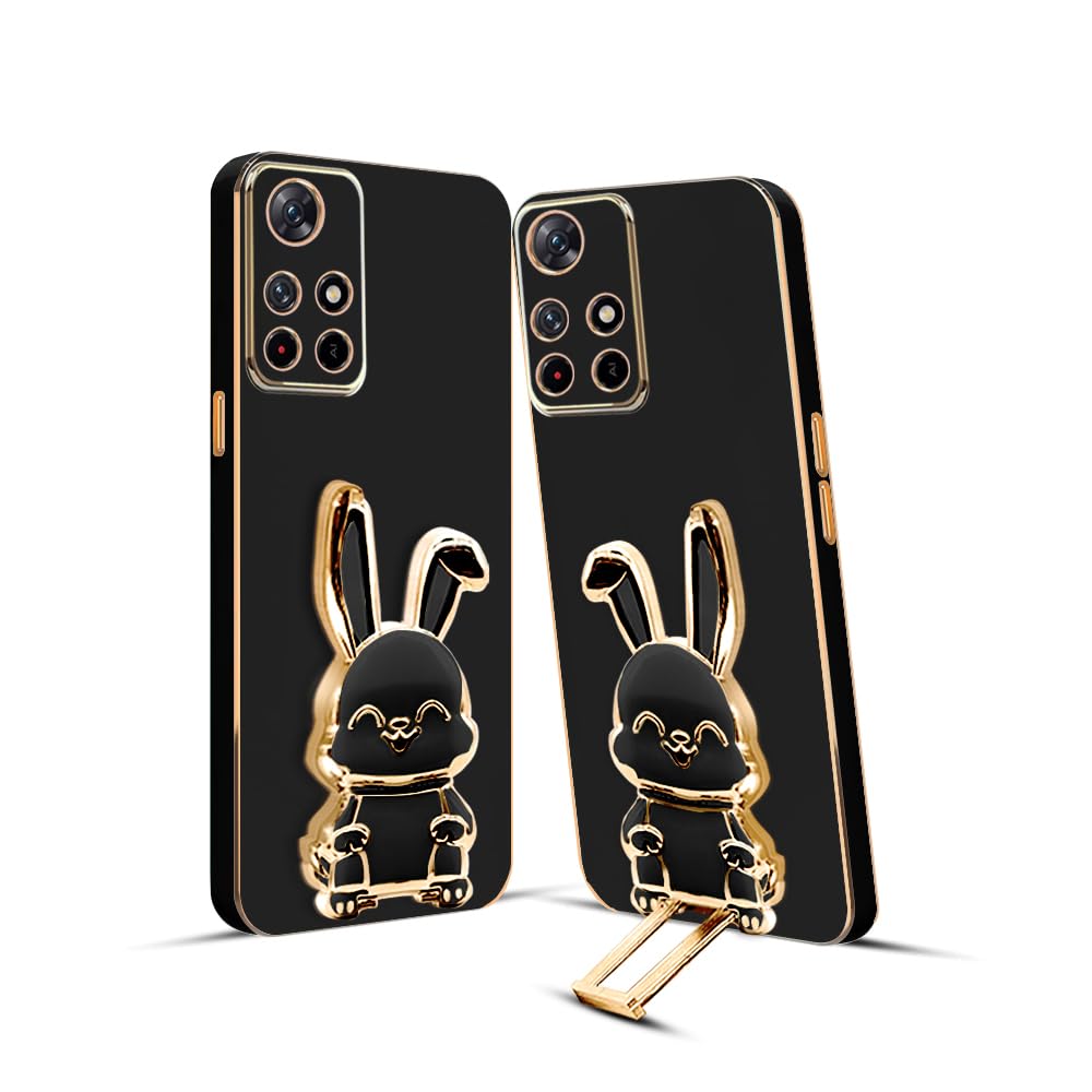 3D Bunny Mobile Mi Cover With Stand And Mirror For Mi 10 PRIME| Soft TPU Electropated Stand