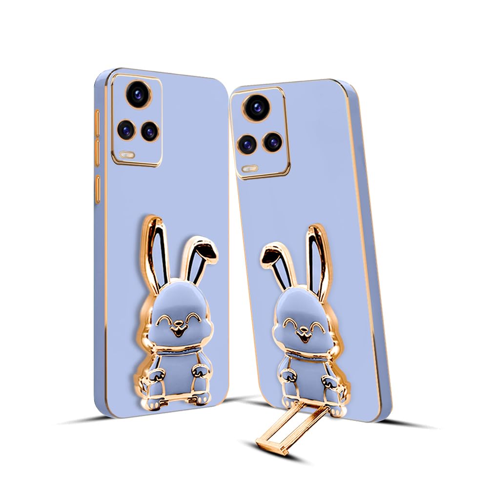 3D Bunny Mobile Vivo Cover With Stand And Mirror For Vivo Y73| Soft TPU Electropated Stand