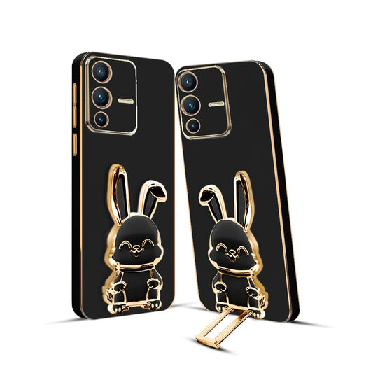 3D Bunny Mobile Vivo Cover With Stand And Mirror For Vivo S12| Soft TPU Electropated Stand