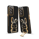 3D Bunny Mobile Oppo Cover With Stand And Mirror For Oppo Reno 12| Soft TPU Electropated Stand