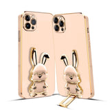 3D Bunny Mobile Phone Cover With Stand And Mirror For iPhone 11 Pro Max| Soft TPU Electropated Stand