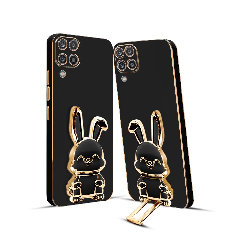 3D Bunny Mobile Samsung Cover With Stand And Mirror For Samsung A12 4G| Soft TPU Electropated Stand