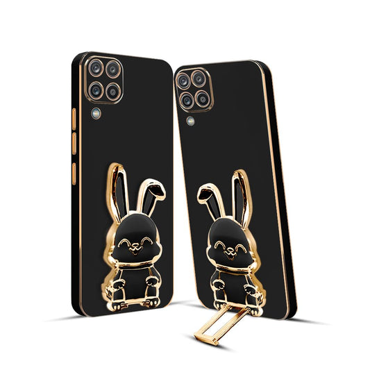 3D Bunny Mobile Samsung Cover With Stand And Mirror For Samsung A22 4G| Soft TPU Electropated Stand