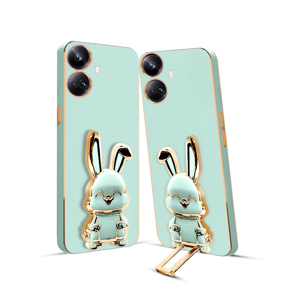 3D Bunny Mobile Realme Cover With Stand And Mirror For Realme 10 Pro Plus| Soft TPU Electropated Stand