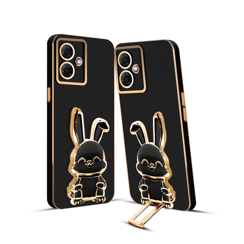 3D Bunny Mobile Moto Cover With Stand And Mirror For Moto G54| Soft TPU Electropated Stand