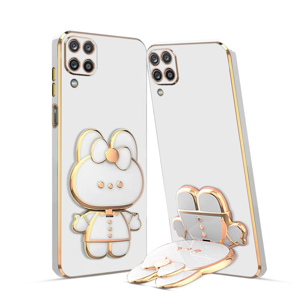 3D Cat Mobile Back Case with Stand For Samsung Galaxy A12 4G| Stand And Mirror|Camera Protection|Electroplated|