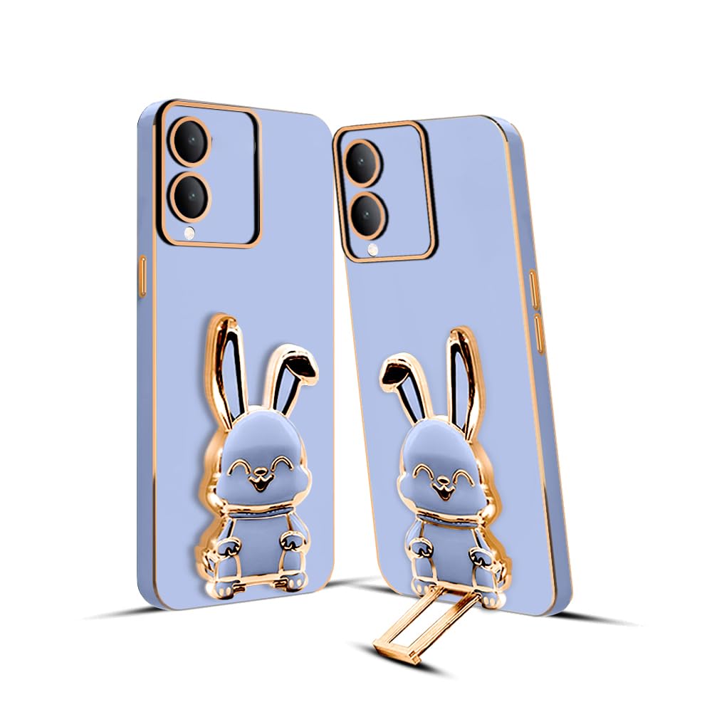 3D Bunny Mobile Vivo Cover With Stand And Mirror For Vivo Y17S| Soft TPU Electropated Stand