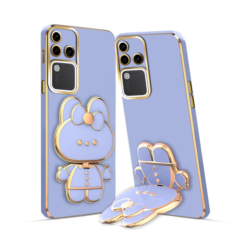 3D Cat Mobile Back Case with Stand For Vivo V30 Pro 5G | Stand and Mirror | Camera Protection | Electroplated |