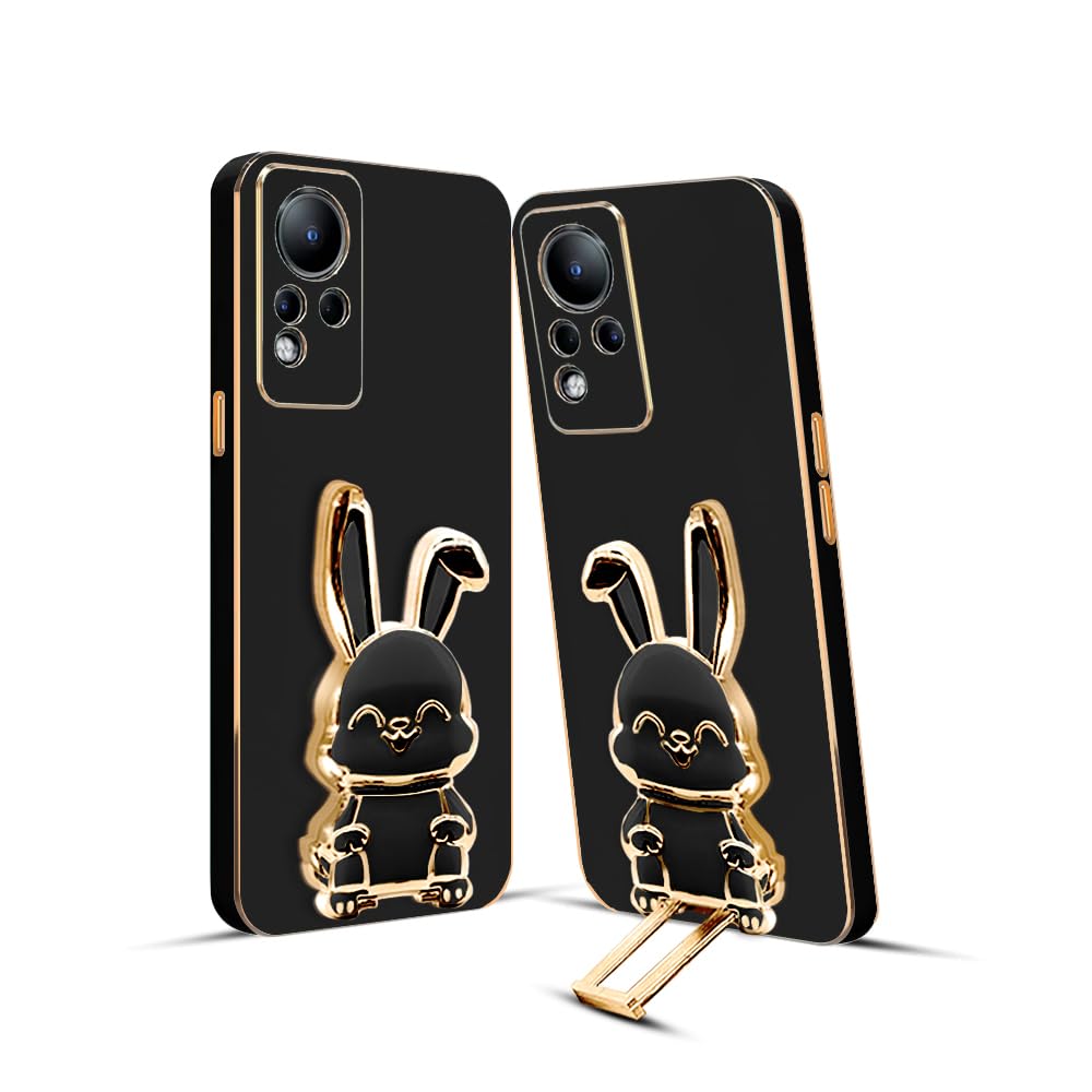 3D Bunny Mobile Infinix Cover With Stand And Mirror For Infinix Note11| Soft TPU Electropated Stand