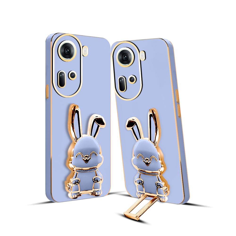 3D Bunny Mobile Oppo Cover With Stand And Mirror For Oppo Reno 11| Soft TPU Electropated Stand