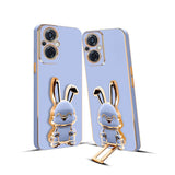 3D Bunny Mobile Oppo Cover With Stand And Mirror For Oppo F21 Pro 5G| Soft TPU Electropated Stand