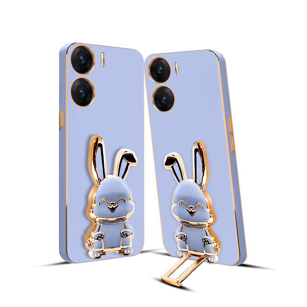 3D Bunny Mobile Vivo Cover With Stand And Mirror For Vivo V29E| Soft TPU Electropated Stand