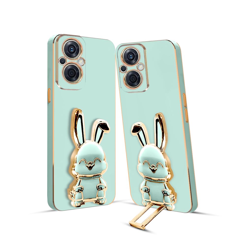 3D Bunny Mobile Oppo Cover With Stand And Mirror For Oppo F21 Pro 5G| Soft TPU Electropated Stand