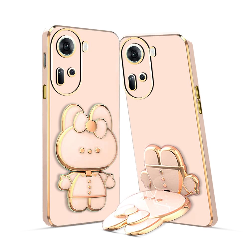 3D Cat Mobile Back Case with Stand For Oppo Reno 11 5G | Stand and Mirror | Camera Protection | Electroplated |