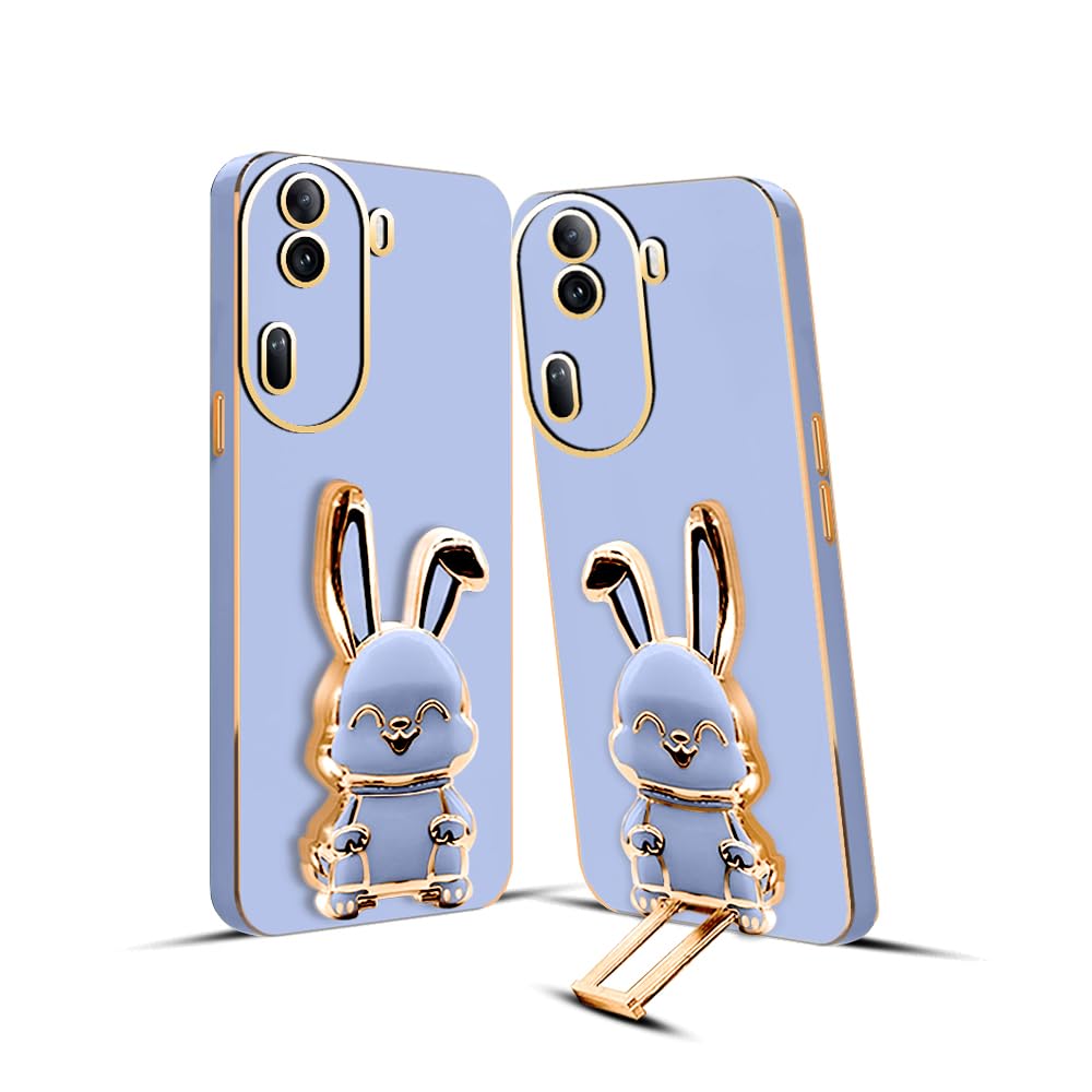 3D Bunny Mobile Oppo Cover With Stand And Mirror For Oppo Reno 11 Pro| Soft TPU Electropated Stand